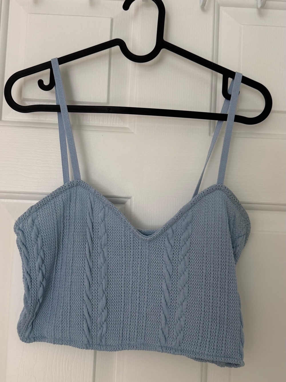 Zara Pale Blue Cable-Knit Spaghetti Strap Crop Top